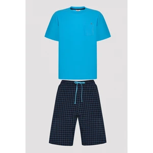 Erkek Mavi Şort Pijama Takımı