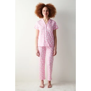 Cuteness Printed Pembe Gömlek Pantolon Pijama Takımı