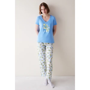 Lemon Mavi Pantolon Pijama Takımı