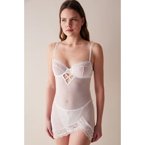 Lacy Mesh Dantel Kırık Beyaz Babydoll