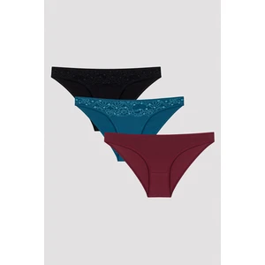 Dantel Detaylı Koyu Ton 3lü Slip Külot