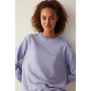 Lila Bisiklet Yaka Oversize Basic Sweatshirt