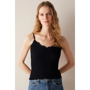 Lace Textured Dantel Siyah Üst