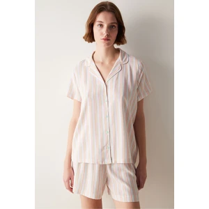 Base Çizgili Gömlek Şort Pijama Takımı