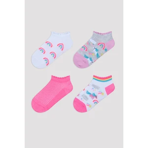 Kız Çocuk Gökkuşağı Beyaz 4lü patik Çorap