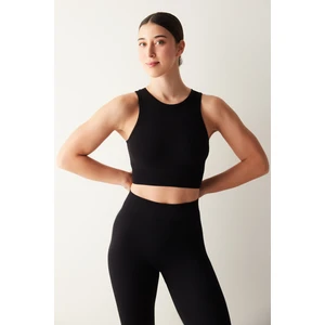 Siyah Halter Yaka Seamless Crop Top