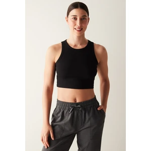 Siyah Halter Yaka Fitilli Crop Atlet