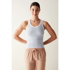 Mavi  Çizgili Slim Fit Fitilli Atlet