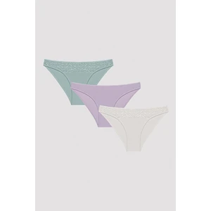 Whisper Lacy Dantel Çok Renkli 3lü Slip Külot