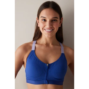 Zip Front Mavi Spor Sütyeni