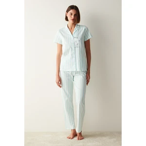 Cuteness Çizgili Mint Yeşili Gömlek Pantolon Pijama Takımı