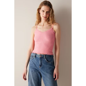 Lace Textured Dantel  Pembe Üst