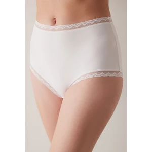 Easy Micro Lace Dantel Yüksek Bel Ekru Slip Külot