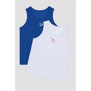 Erkek Çocuk Baskılı Mavi-Beyaz 2li Termal Atlet