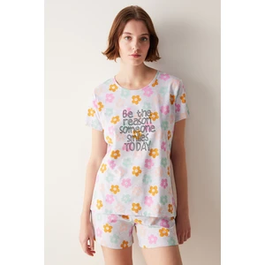 Smile Gri Şortlu Pijama Takımı