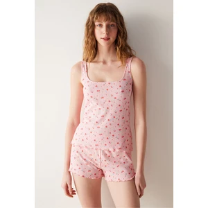 Cherries Pointel Pembe Şortlu Pijama Takımı