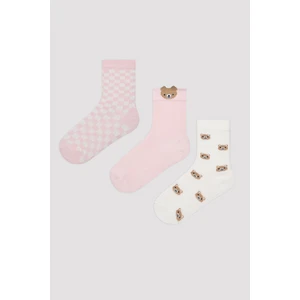 Kız Çocuk Pembe Mini Bear 3lü Çok Renkli Soket Çorap