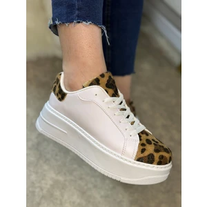 Imershoes Günlük Kadın Sneaker Bağcıklı Hafif Kalın Yüksek Tabanlı Leopar Detaylı Yürüyüş Spor Ayakkabı 065