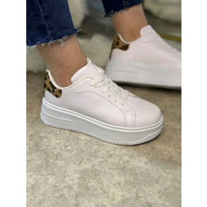 Imershoes Günlük Kadın Sneaker Bağcıklı Hafif Kalın Yüksek Tabanlı Leopar Detaylı Yürüyüş Spor Ayakkabı 065