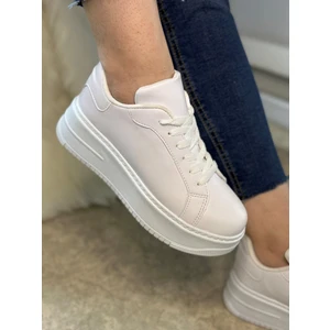 Imershoes Günlük Kadın Sneaker Bağcıklı Hafif Kalın Yüksek Tabanlı Leopar Detaylı Yürüyüş Spor Ayakkabı 065