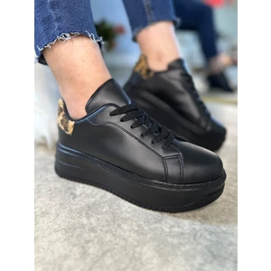 Imershoes Günlük Kadın Sneaker Bağcıklı Hafif Kalın Yüksek Tabanlı Leopar Detaylı Yürüyüş Spor Ayakkabı 065