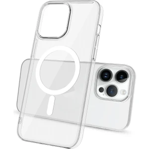 Apple iPhone 14 Pro Max ile Uyumlu Kılıf Magsafe Şarj Özellikli Şeffaf Tek Kamera Çerçeveli Kapak