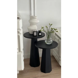 Kupp Design Lilyum Mantar Sehpa İkili Set Siyah (57+ 47 Cm)