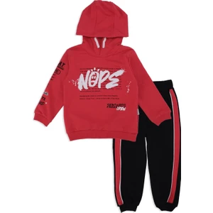 Erkek Çocuk Crew Baskılı Kapüşonlu 2'li Alt Üst Eşofman Takımı