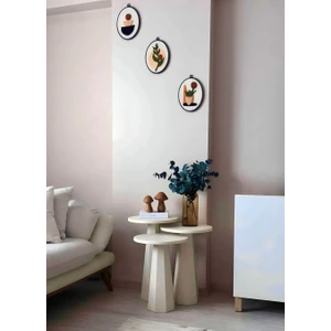 Kupp Design Lilyum Mantar Sehpa Üçlü Set Krem (57+52+47 Cm)