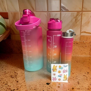 Yeşilçam Sepeti 3’lü Motivasyonel Su Matarası, 2 Litre 750 ml 300 ml Bpa Içermez Suluk (Pipetli ve Stickerlı)