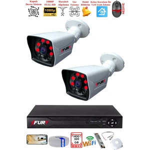 2 Kameralı 2mp Full Hd Görüntü 6 Atom LED Gece Görüşlü Dış Mekan Güvenlik Kamerası Seti 320GB