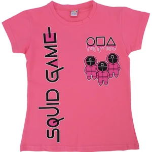 Kız Çocuk Squid Game Baskılı Penye Likralı Kısa Kol T-Shirt