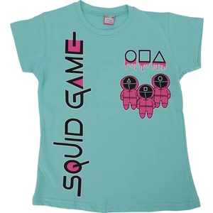 Kız Çocuk Squid Game Baskılı Penye Likralı Kısa Kol T-Shirt