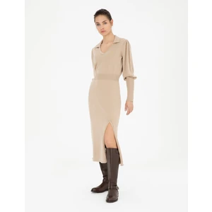 Pierre Cardin Kadın Krem Regular Fit Triko Elbise 50280227-VR071