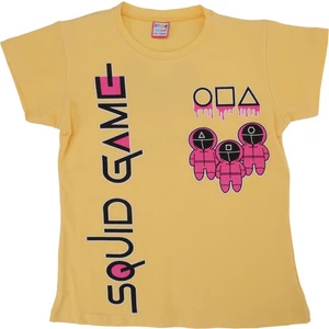 Kız Çocuk Squid Game Baskılı Penye Likralı Kısa Kol T-Shirt