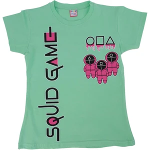 Kız Çocuk Squid Game Baskılı Penye Likralı Kısa Kol T-Shirt