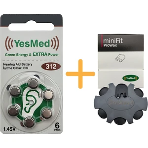 Yesmed Extra Power 312 Numara Işitme Cihazı Pili (1 Paket = 6 Adet Pil ) +  Yesmed Minifit Prowax Filtre