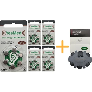 Yesmed Extra Power 312 Numara Işitme Cihazı Pili (5 Paket x 6 Adet = 30 Adet Pil ) +  Yesmed Minifit Prowax Filtre