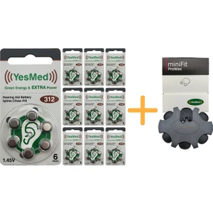 Yesmed Extra Power 312 Numara Işitme Cihazı Pili (10 Paket x 6 Adet = 60 Adet Pil ) +  Yesmed Minifit Prowax Filtre