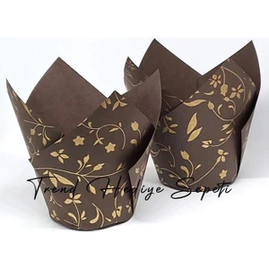 Trend Hediye Sepeti Cupcake Muffin Kek Kalıbı Kahverengi Altın Yaldızlı Tulip 100'lü