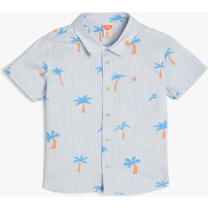 Gömlek Palmiye Baskılı Kısa Kollu Cep Detaylı Pamuklu