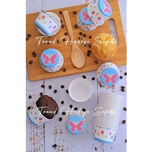 Trend Hediye Sepeti 50'li Beyaz Kelebek Desenli Renkli Muffin Kek Kalıbı , Cupcake Kalıbı , Airfryer Uyumlu