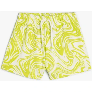 Şort Beli Bağlamalı Cepli Soyut Desenli