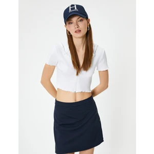 Fermuarlı Crop Tişört Uzun Kollu Slim Fit