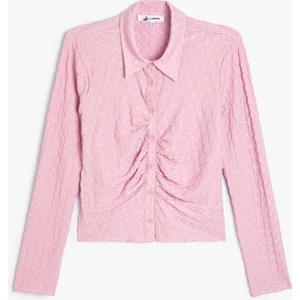 Drapeli Dokulu Gömlek Slim Fit Uzun Kollu