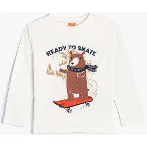 Tişört Uzun Kollu Bisiklet Yaka Pamuklu Ayıcık Baskılı