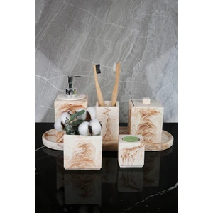 7 Parça Mermer Desenli Beton Banyo Seti Sıvı Sabunluk Diş Fırçalık Pamukluk Saksı Mumluk