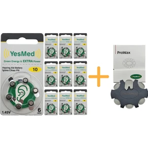 Yesmed Extra Power 10 Numara Işitme Cihazı Pili (10 Paket x 6 Adet = 60 Adet Pil) +  Yesmed Prowax Filtre