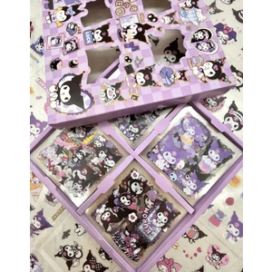 Kağıt Gemi Dükkan Sanrio Kuromi Karakterli 4 Bölümlü 100 Yaprak 500 Adet Mor Kutu Sticker Seti/ Etiket/ Çıkartma/ Bullet Journal/ Scrapbook