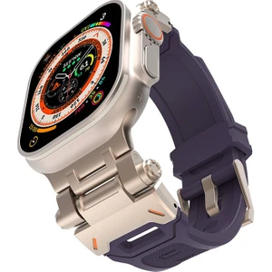 Apple Watch 4/5/6/se (1.nesil)/se 44MM ile Uyumlu Kordon Metal Başlıklı Silikon Kordon